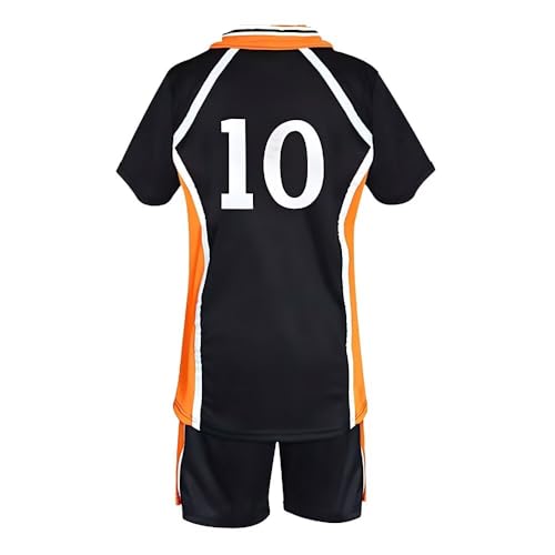 Black and orange volleyball jersey and shorts, number 10