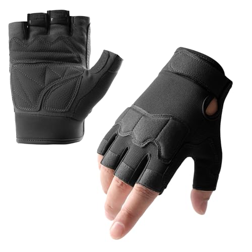 Black fingerless gloves with knuckle panels