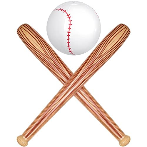 Inflatable baseball bats and ball in a wood tone
