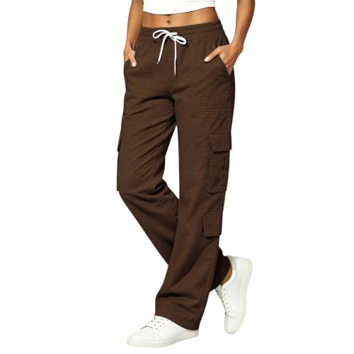 Brown wide-leg high-waisted cargo pants