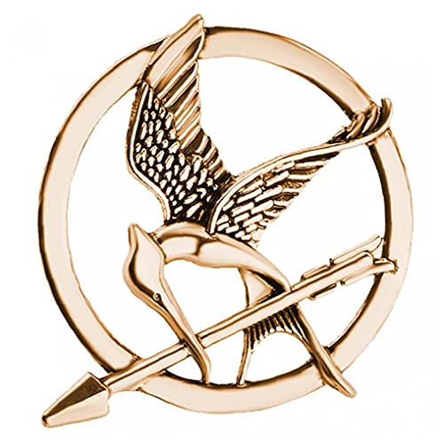Gold mockingjay bird and arrow circular pin