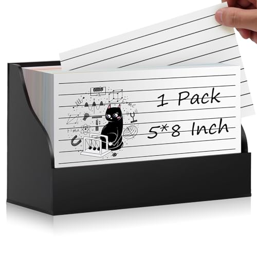 A black acrylic index card holder sized for 5 by 8 inch cards.