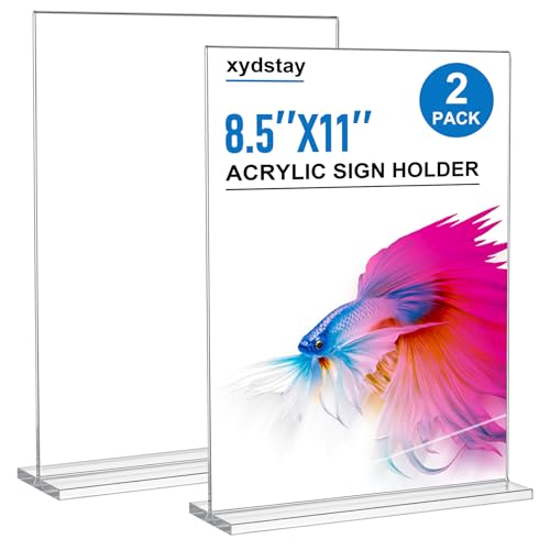 A clear acrylic T-shape tabletop sign holder