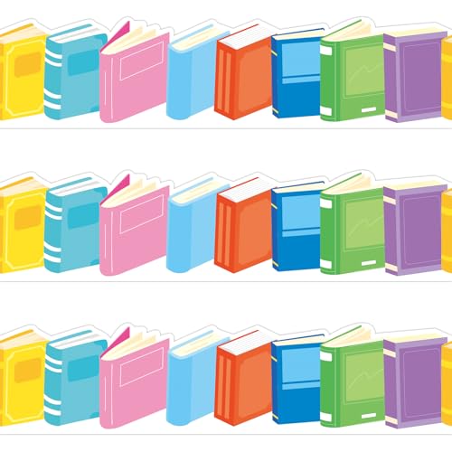 A bulletin board border trim printed with rows of colorful books
