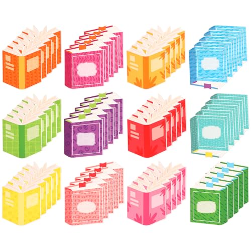 Colorful paper book cutouts with blank white label panels