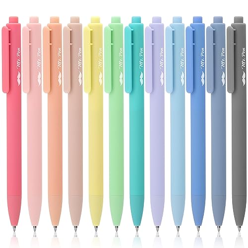 Twelve retractable gel pens with pastel barrels