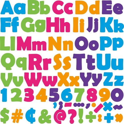 A saturated rainbow set of four-inch cutout letters and numbers