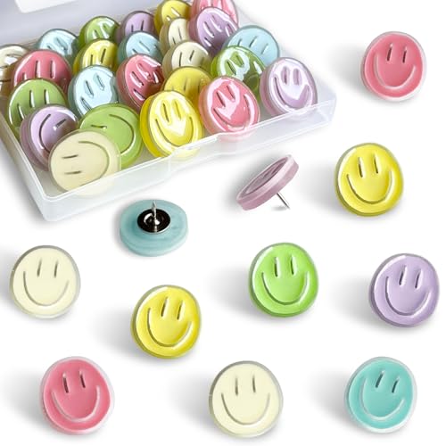 Decorative push pins with pastel smiley face heads