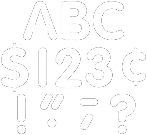 Outlined white cutout uppercase letters, numbers and punctuation