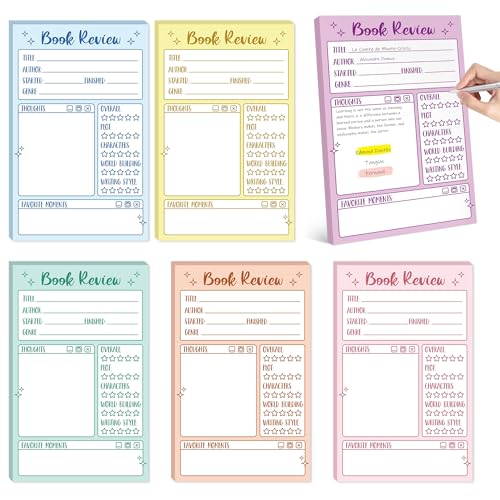 Six pastel notepads illustrated with book covers, 50 sheets each, with spaces for title, author, genre, start and finish dates.