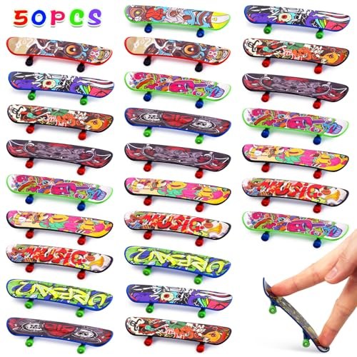Miniature finger skateboards in assorted deck graphics and colors
