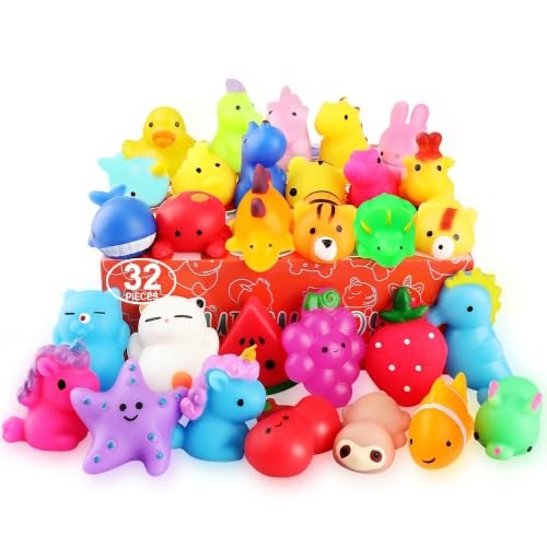 Small squishy mochi cat toys in pastel colors with printed faces