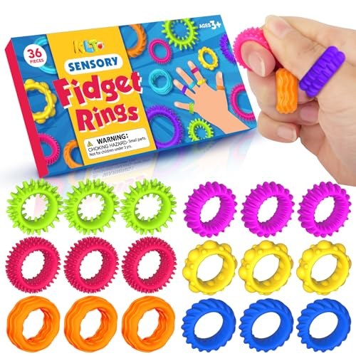 Soft silicone sensory fidget rings in assorted bright colors