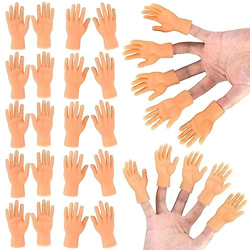 Miniature rubber hands in assorted skin tones sized to fit on a fingertip