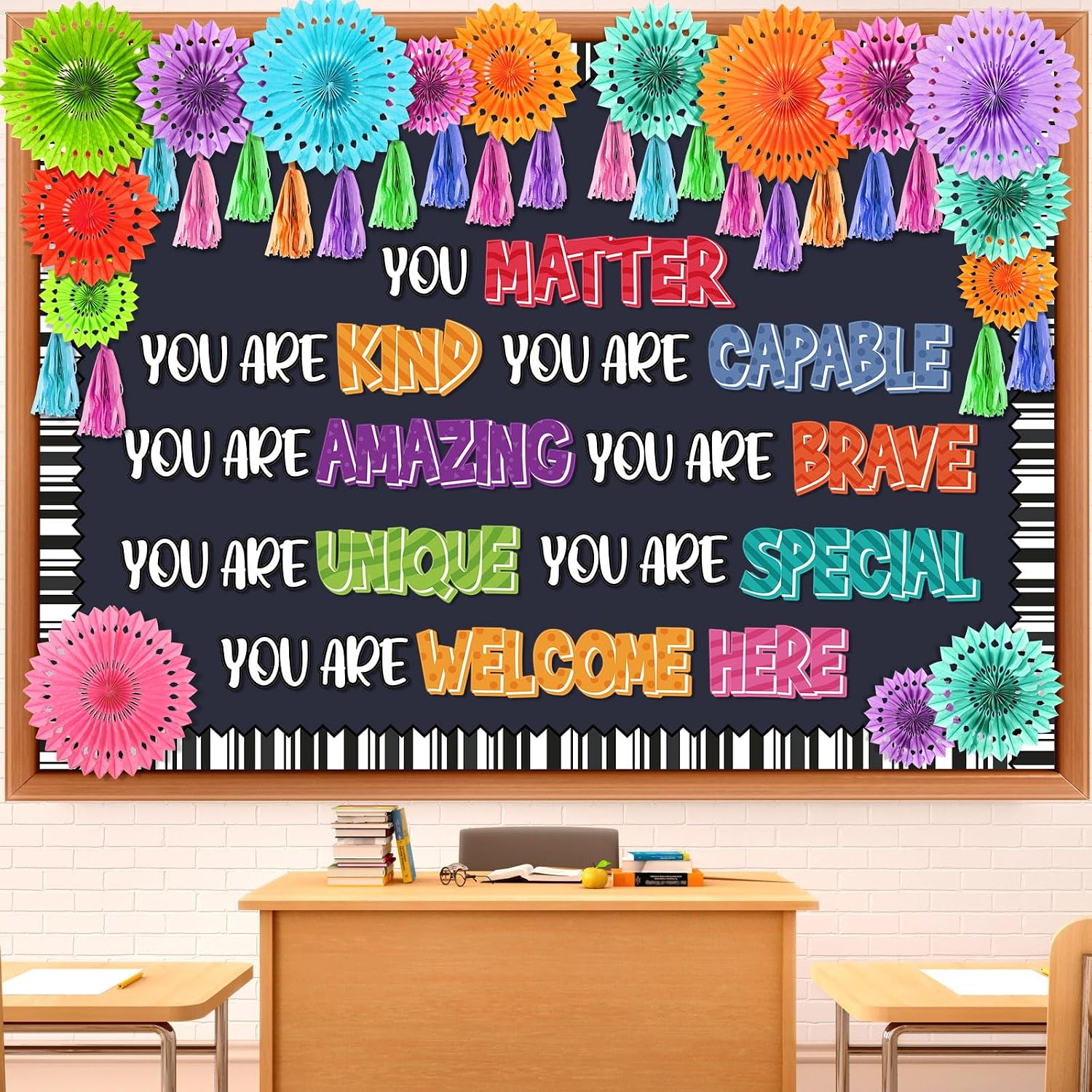Affirmation lettering on black reading You Matter and You Are Welcome Here