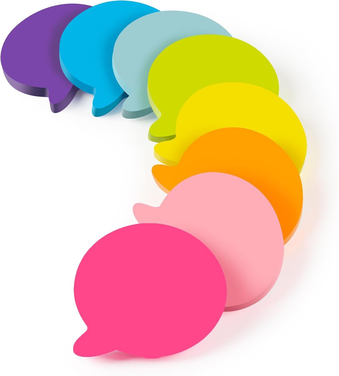 Speech-bubble shaped sticky note pads in eight bright colors