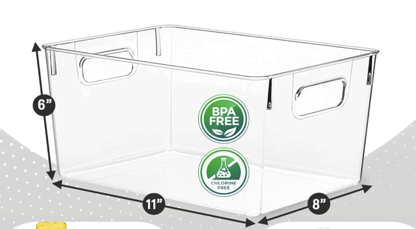 Clear plastic storage bin with cut-out side handles