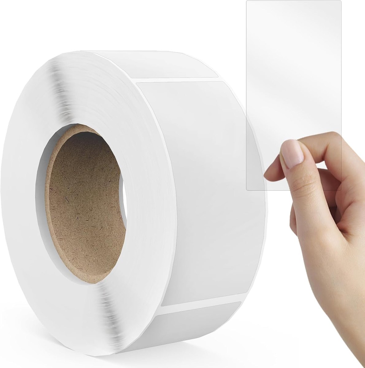 Roll of clear rectangular adhesive label protectors