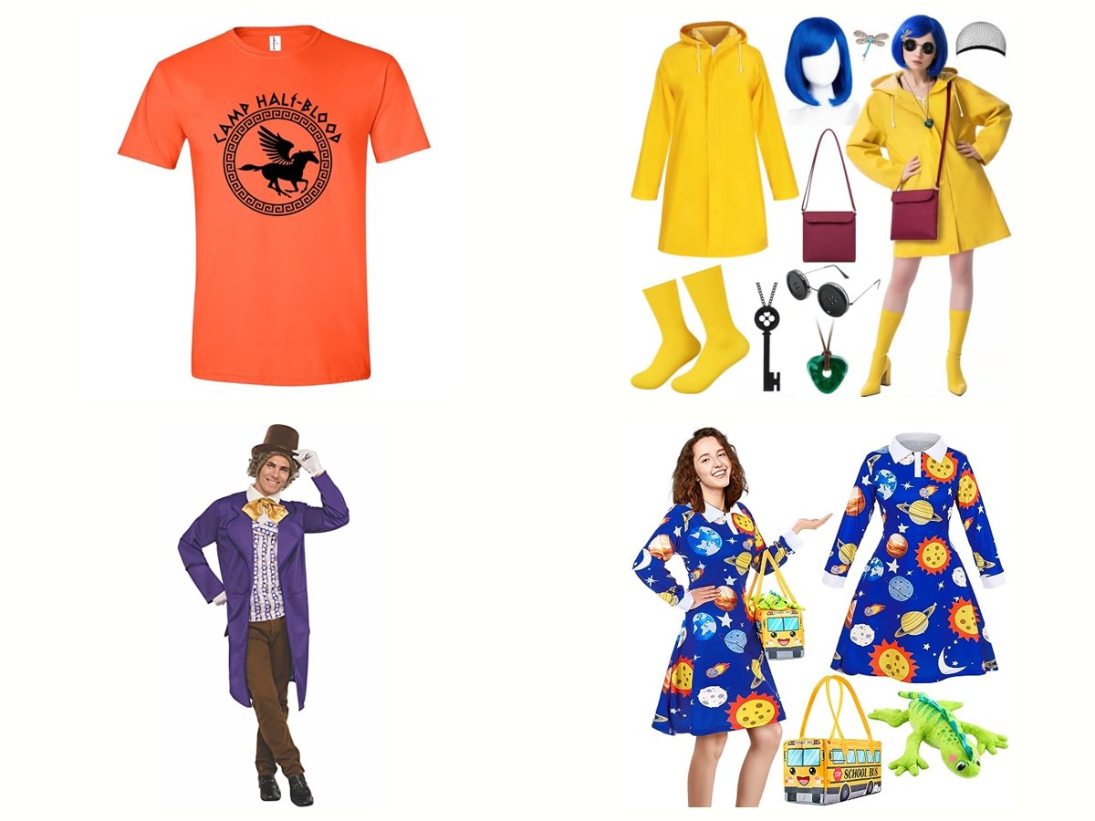Book character costumes for teachers and librarians collage