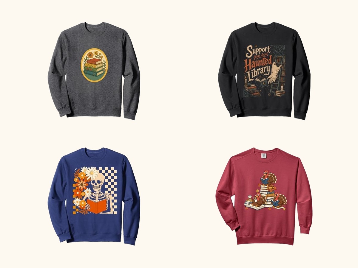 Bookish fall sweatshirts collage