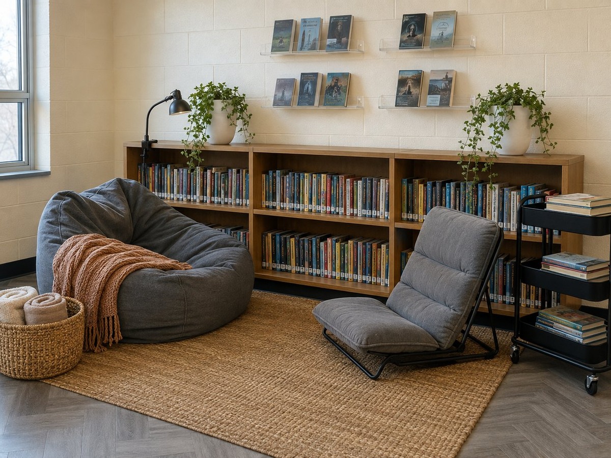 Middle school library reading corners collage
