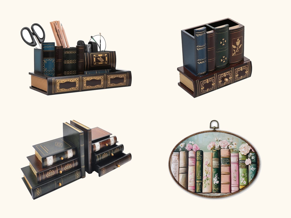 Vintage library decor collage