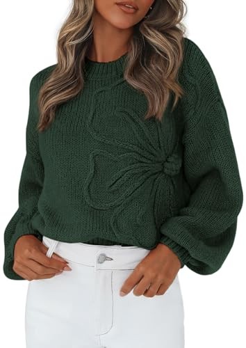 Forest green sweater with a raised three-dimensional floral detail