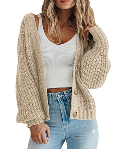 Oatmeal chunky knit short cardigan with a drop shoulder, worn open