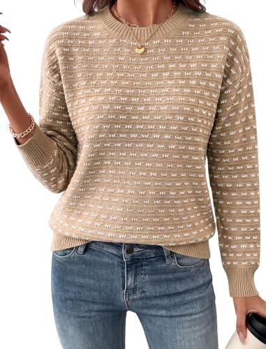 Beige crewneck sweater with a small raised dot texture across the body