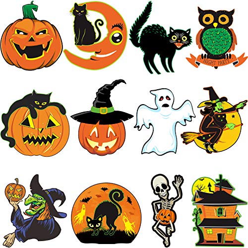 Large cardboard cutouts in classic vintage Halloween artwork and muted colors