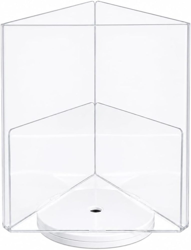 White three-sided revolving acrylic sign holder for letter-size inserts