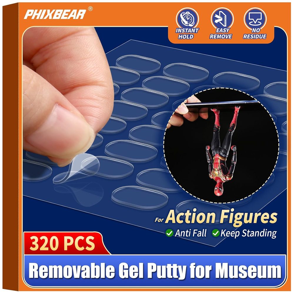 Sheet of small clear removable adhesive putty dots
