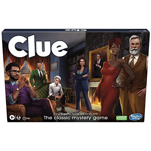 Reimagined Clue board game with mansion board, character tokens and cards