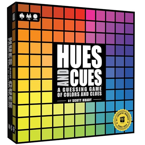 Hues and Cues board covered in a grid of colored squares with scoring frame