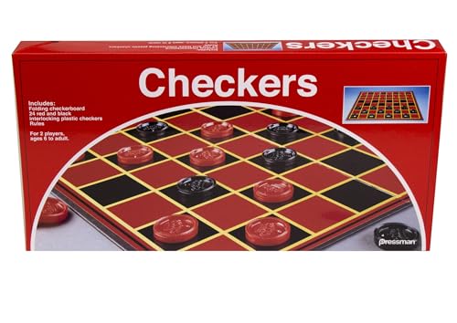 Pressman checkers set with a folding board and red and black interlocking checkers