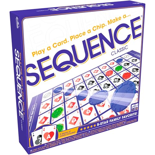 Sequence board game with playing cards and colored chips on the board