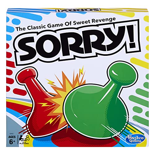 Sorry! board game with colored pawns on the track and a card deck