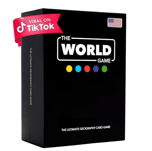 The World Game geography card game with country cards and a world map