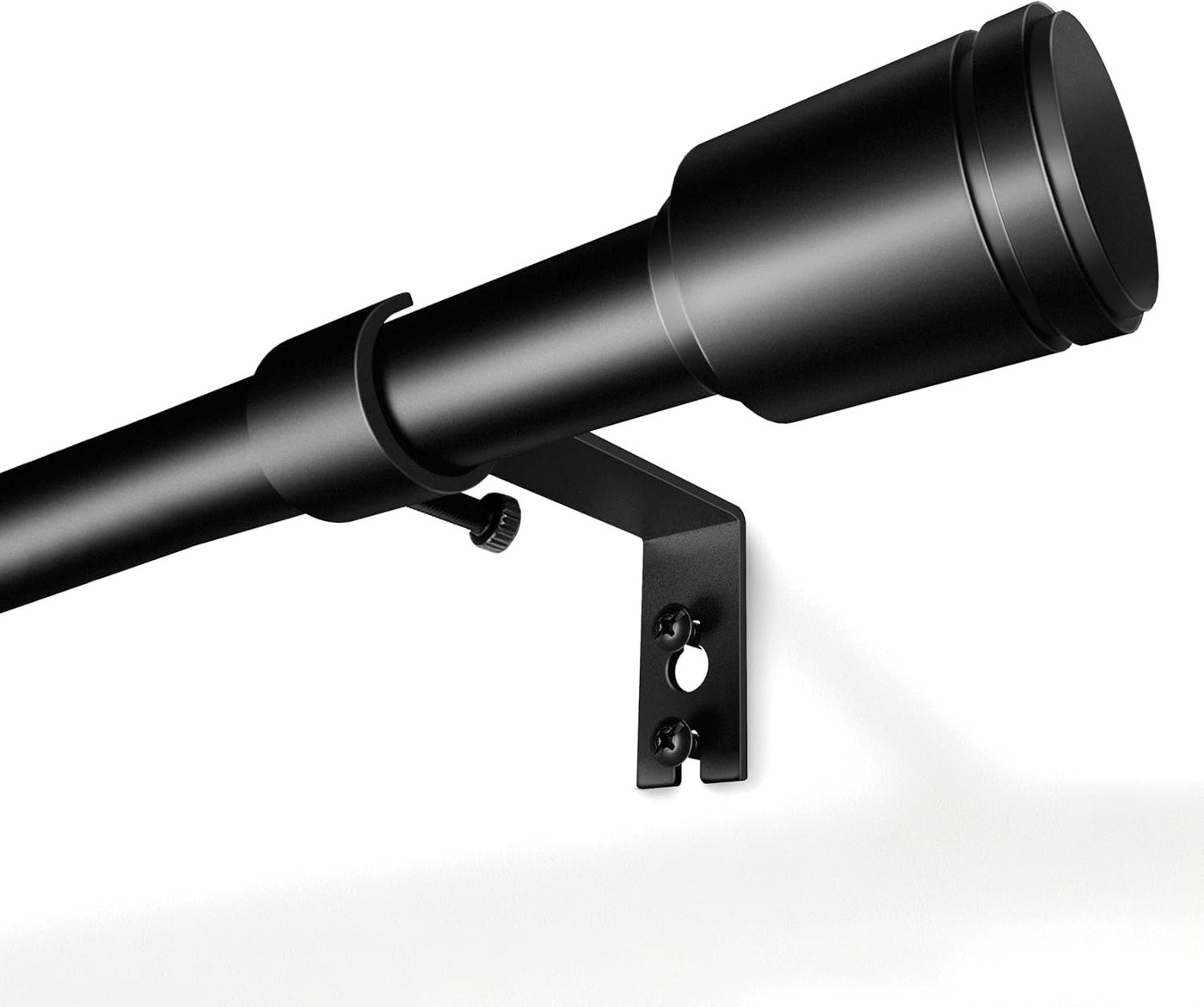 Matte black adjustable curtain rod with wall bracket
