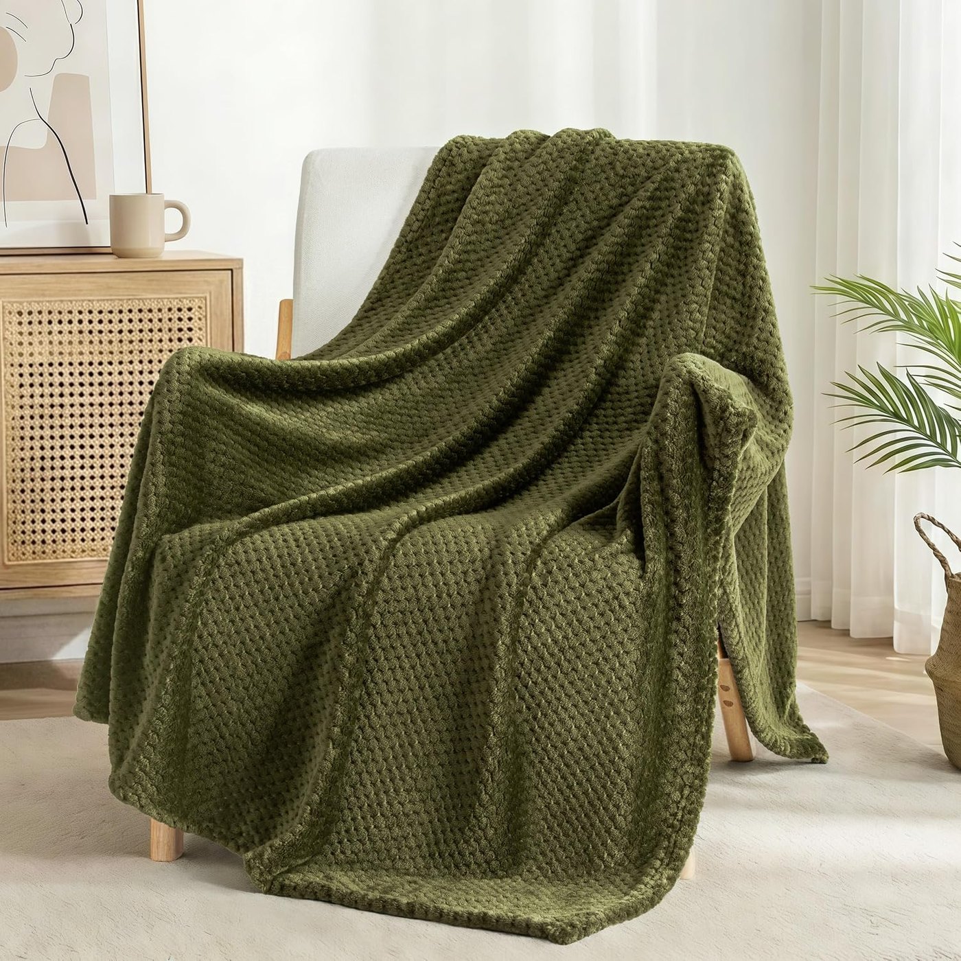 Olive Waffle Fleece Throw for a Single Good Blanket