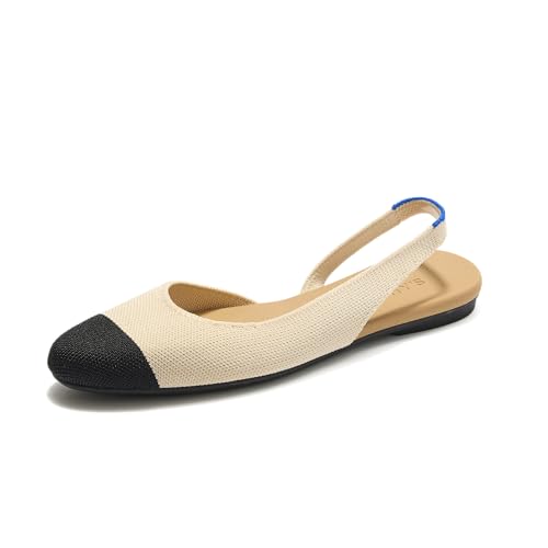 Rothy&rsquo;s Almond Slingback in cream with black cap toe